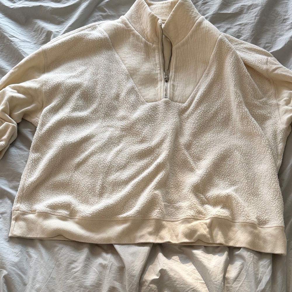 THE GREAT. Cream Zip-Front Pullover